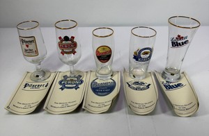 Assorted World Brewery Beer Glasses with Original Paper Tags