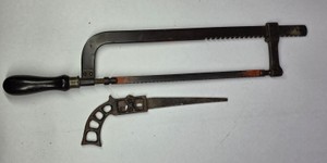 Vintage Adjustable Metal Frame Hacksaw with Small Keyhole Saw