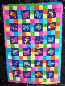 Vintage Handmade Patchwork Quilt with Animal & Dragonfly Blocks