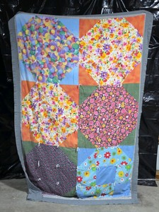 Vintage Handmade Patchwork Quilt with Floral & Geometric Fabric Panels