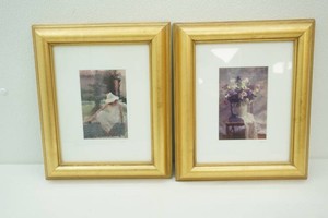 2 vintage gold framed floral prints signature maybe Galle or Gallo