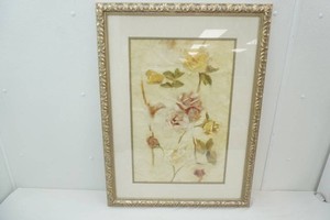 framed and matted floral wall art featuring botanical rose studies in a distressed cracked style by artist Cheri Blum 25 x 34