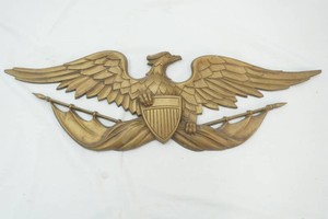 vintage Sexton USA Gold tone  metal American Eagle wall plaque 27 wide one hanger is broken