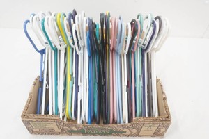 large group of plastic clothes hangers