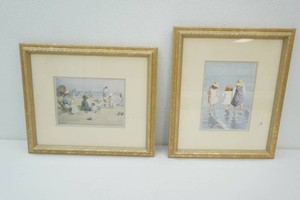 vintage framed art print Holding Hands by Edward Van Goethem and The Pier by the same artist
