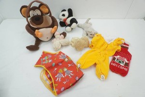 plush stuffed animals, painters smock, Cabbage Patch outfit