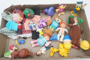 1970s era Donald Duck figure, Linus, My Little Pony figures, 1970s era plush Sugar Dear toy and others