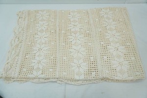 large off white crocheted cotton lace table cloth