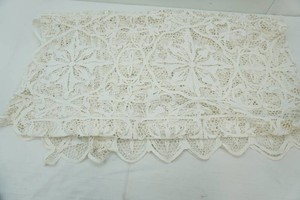 large off white crocheted cotton lace table cloth