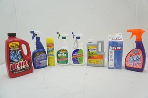 assortment of cleaning supplies not all are completely full