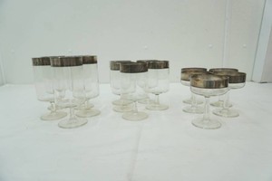 mid century Dorothy Thorpe Allegro stemware with wide silver rims and footed stems