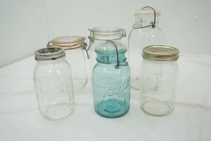 group of vintage canning jars Ball and Kerr and 2 not marked