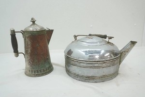 antique tea pot and coffee pot in silver plated copper
