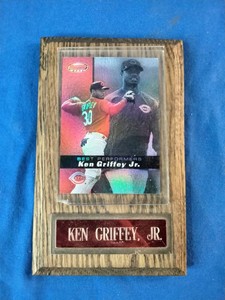 Custom wooden plaque featuring the 2000 Bowmans Best Best Performers Ken Griffey Jr. #100 baseball card.