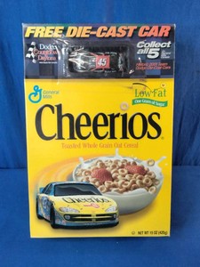 Vintage 2001 General Mills Cheerios cereal box featuring John Andrettis #43 NASCAR Dodge