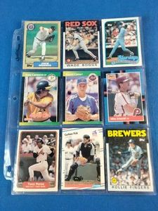 Nine vintage Major League Baseball trading cards from the 1980s featuring notable players and Hall of Famers.