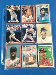 Nine vintage Major League Baseball cards from the late 1980s and early 1990s.