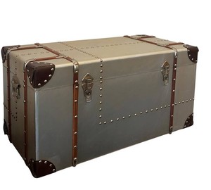 G - Decorative Metal Storage Trunk - Riveted Leather-Trim Chest