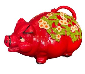 DR - Vintage Piggy Bank - Plastic Floral Pig