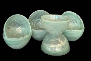K - Art Glass Bowls - Pale Green Opalescent 5-Piece Set