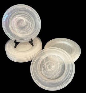 K - Art Glass Plates - Opalescent White Swirl Design