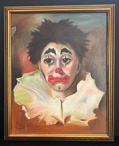 O - Vintage Oil Painting - Louise Kaslow Girl Clown Signed 1978