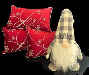 OC - Christmas Decor Mixed Lot - Joyful Gnome & 3 Embellished Throw Pillows