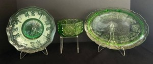 O - Vintage Uranium Glass Serving Dishes & Bowl 3-Piece Group