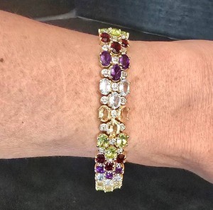 Sterling Silver Bracelet - 925 Gold-Tone Multicolor Semi-Precious Stones