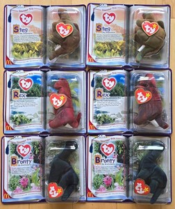 K - Vintage McDonalds Teeny Beanie Babies Dinosaur Trio (Lot of 6)