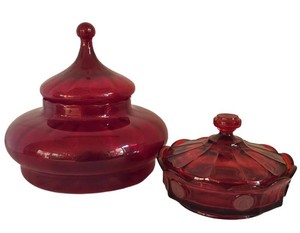 K - Vintage Glass Candy Dish Mixed Lot - Empoli & Fostoria Coin Ruby Red