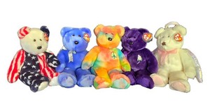 K - Large TY Beanie Babies Plush Bears - 5-Piece