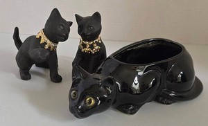 K - Cat Figurines & Panther Planter - Lenox Moonlight Romance Mixed Lot