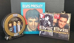 K - Elvis Memorabilia Mixed Lot - PEZ Dispensers, Book & Hinged Box