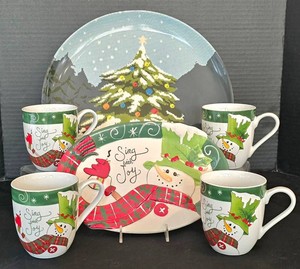 K - Christmas Serveware - Threshold Platter & Fitz & Floyd Set (Lot of 6)