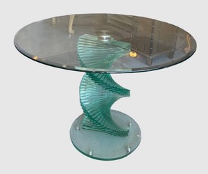 G - Mid-Century Modern Stacked Helix Spiral  Swivel Glass Pedestal Dining Table