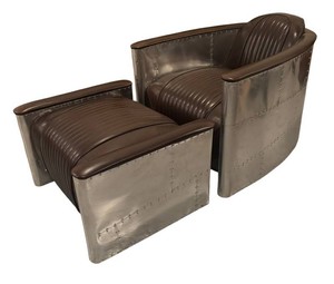 G - Distressed Leather Aviator Chair & Ottoman Set