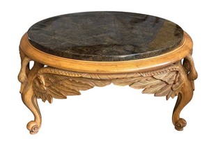 G - Vintage Wood Swan Coffee Table with Marble Top