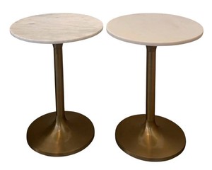 G - Two Marble-Top Pedestal Accent Tables with Gold Toned Bases by Project 62