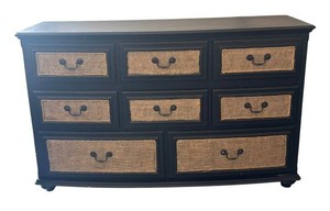 G - Black 8-Drawer Dresser With Woven Rattan Accents
