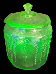 DR - Vintage Anchor Hocking Princess Pattern Uranium Glass Jar