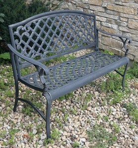 FY - Outdoor Metal Garden Bench with Floral Seat Cushion