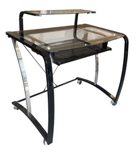 G - Computer Desk - Glass Top Rolling Workstation with Monitor Shelf