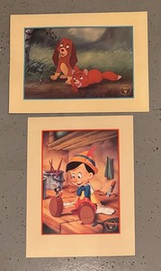 G - Two Vintage Disney Commemorative Lithographs - Pinocchio & Fox and the Hound