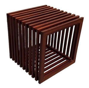 G - Slatted Wood Cube Design Accent Table