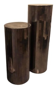 G - Two Decorative Metal Pedestals - Cylindrical Display Stands
