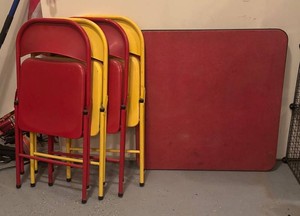 G - Vintage Folding Card Table & 4 Folding Chairs