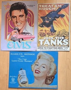 O - Vintage Style Signs - Marilyn Monroe, Elvis & Tank Corps (Lot of 3)
