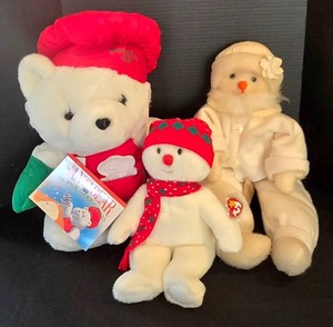 O - Vintage Christmas Plush - SantaBear, Bonnie Seawell & TY Snowmen Mixed Lot