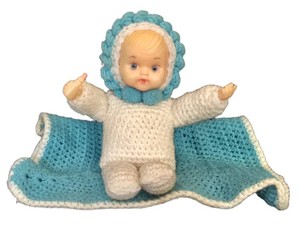 K - Vintage Baby Doll - Hand-Crocheted Outfit & Blanket, 11in